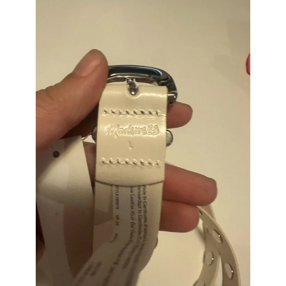 New Madewell Western Belt Women's Ivory Leather Dome Studded Outdoor Large